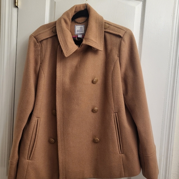 JCPenney Tan Double-Breasted Pea Coat Pre-owned - Picture 1 of 4